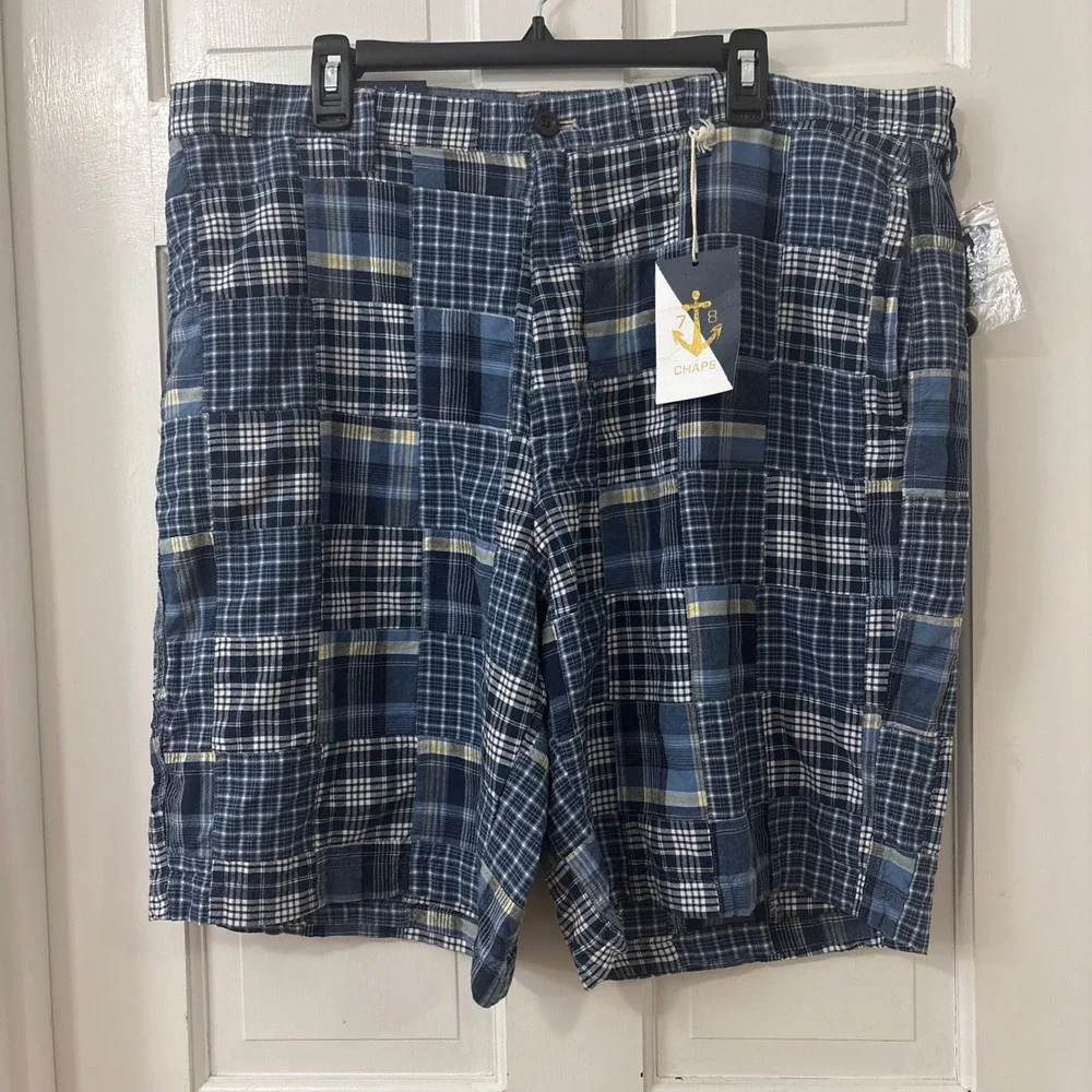 Chaps Patchwork Madras Shorts Mens 40 Cotton Plaid Coastal Preppy NWT NEW